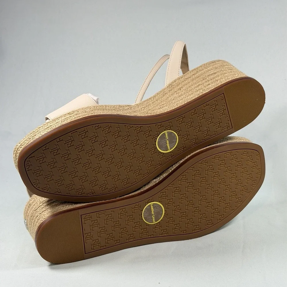 Laure Ralph Lauren Size-11B Leona Espadrille Platform Wedge Sandal Leather White